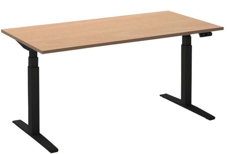 Bureau assis-debout Ceha Adjust 2 Plus Rectangulaire Hêtre T-Pied 1600 (L) x 800 (P) x 1300 (H) mm Mélamine, Métal