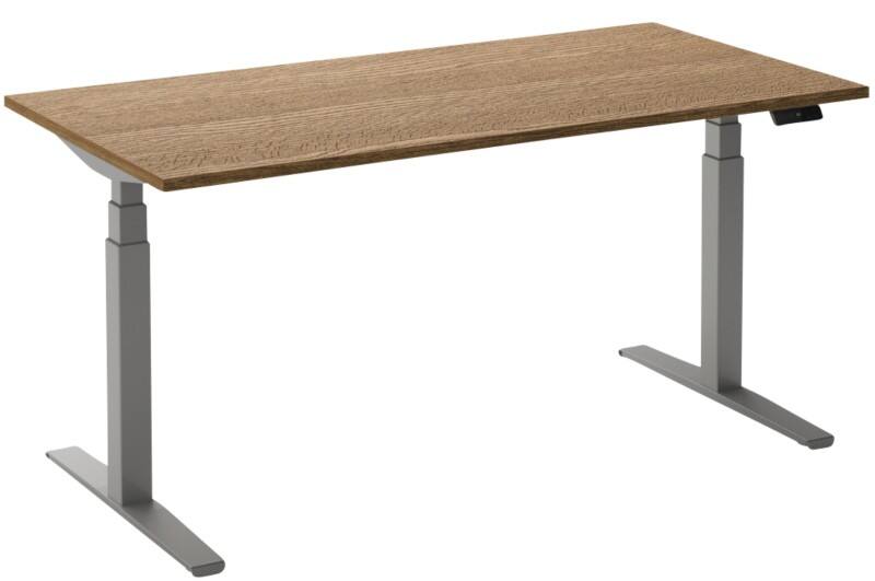 Bureau assis-debout Ceha Adjust 2 Plus Rectangulaire Tabac Chêne T-Pied 1600 (L) x 800 (P) x 1300 (H) mm Mélamine, Métal