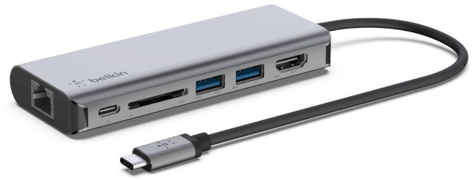 Adaptateur multiport Belkin AVC008BTSGY Ordinateur portable/réplicateur de ports USB-C 3.2 Gen 1 (3.1 Gen 1) Gris, noir