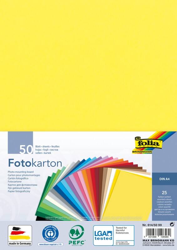 Papier couleur Folia A4 Assortiment 300 g/m² 50 Feuilles