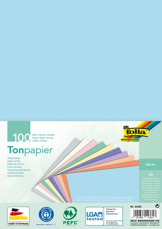 Papier de création Folia Pastel A4 Assortiment 130 g/m² 100 Feuilles