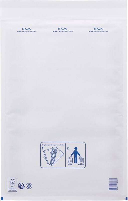 Pochette d’envoi à bulles RAJA Film en polyéthylène Blanc Sans Fenêtre 350 (l) x 470 (H) mm Autocollante 75 g/m² Recyclé 95% 75 Unités