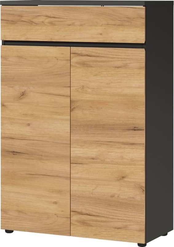 GERMANIA kast met 2 deuren en 1 lade 4265-549 GW-Lissabon 80 x 40 x 120 cm melamine, donkergrijs, lichtbruin, Navarra-eiken