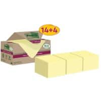 Notes Super Sticky recyclées Post-it 76 x 76 mm Jaune canari 70 feuilles Pack promo 14 + 4 gratuit