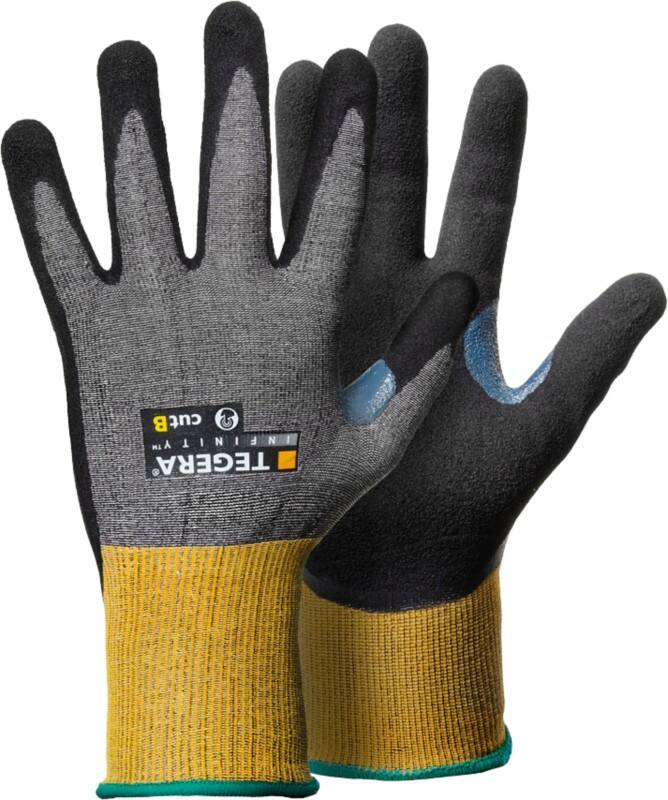 Gants de manutention TEGERA Infinity Carbone, Fil de fibre de verre, HPPE (Polyéthylène haute performance), Mousse de nitrile, Nylon, PU (Polyuréthane) à base d'eau, Technologie CRF Extra Extra Large (XXL) Gris, Jaune 6 paires