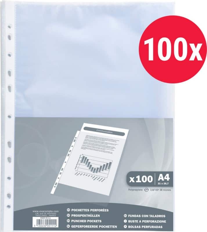 Exacompta Showtassen A4 Generfd Transparant 40 micron PP (Polypropeen) Boven 5111E 100 Stuks