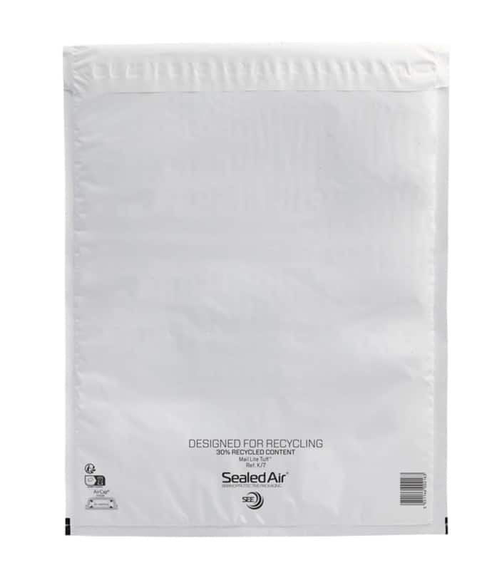 Pochette d’envoi à bulles Mailer Mail Lite Tuff Blanc Sans Fenêtre 350 (L) x 470 (H) mm Autocollante 50 Pochettes