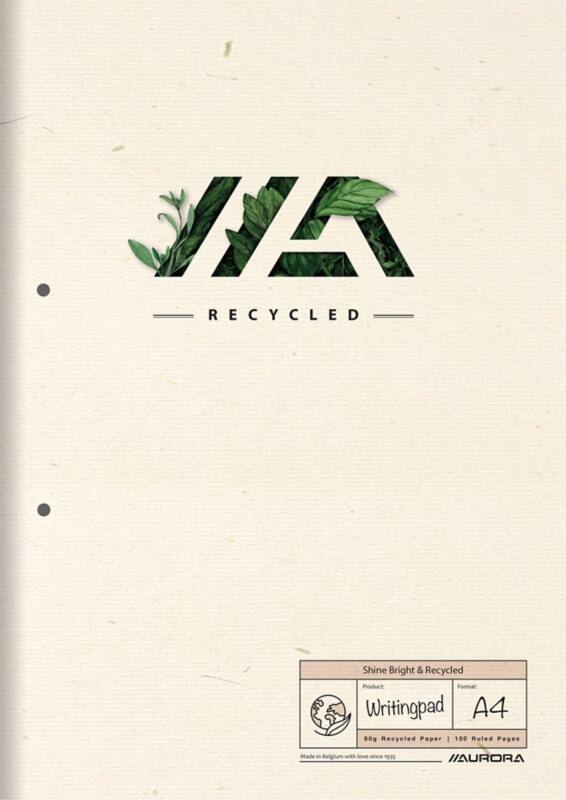 Bloc-notes Aurora Shine Bright & Recycled A4 Ligné Reliure latérale collée Papier Couverture souple Crème Perforé 100 pages