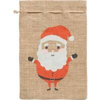 Sac en toile de jute Folia Père Noël Naturel 17 x 25 cm