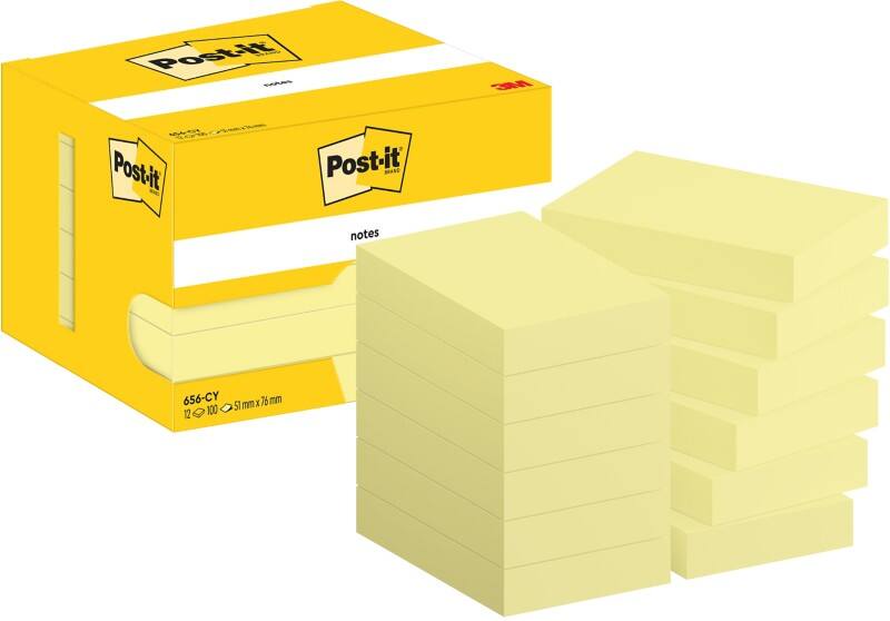 Notes adhésives Post-it 656-CY 51 x 76 mm 100 notes par bloc Jaune 12 unités