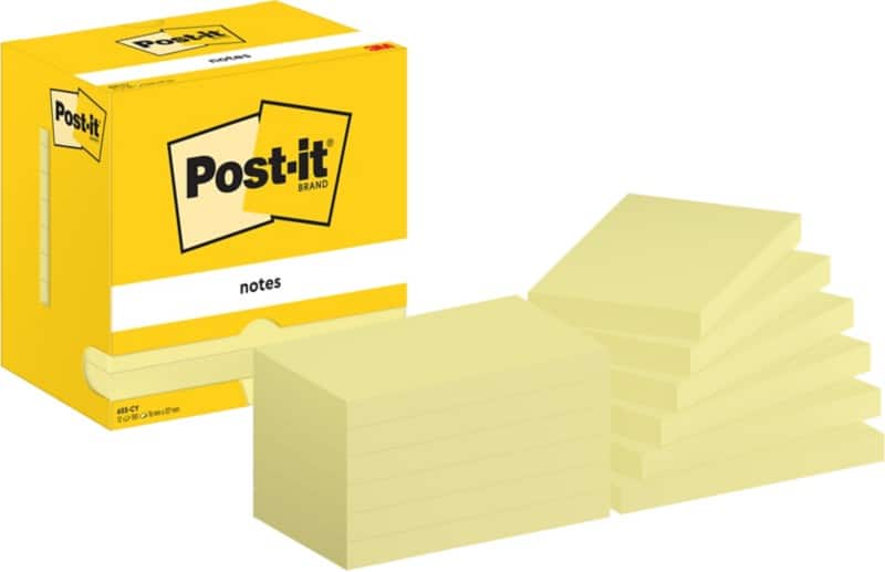 Notes adhésives Post-it 655-CY 76 x 127 mm 100 notes par bloc Jaune 12 unités