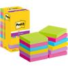 Post-it Super Sticky Notes 654-12SS-UC 76 x 76 mm 90 Vellen per blok Blauw, geel, groen, paars, roze Vierkant Effen Pak van 12