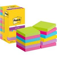 Post-it Super Sticky Notes 654-12SS-UC 76 x 76 mm 90 Vellen per blok Blauw, geel, groen, paars, roze Vierkant Effen Pak van 12