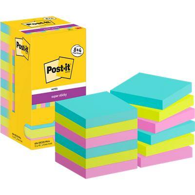 Post-it Super Sticky Notes vierkant 76 x 76 mm blanco assortiment 654-SSCOS-P8/+4 90 12 stuks à 90 vellen (8+4 gratis)