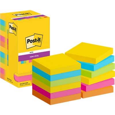 Post-it Super Sticky Notes 622-12SS-SOUL 76 x 76 mm 90 Vellen per blok Blauw, geel, groen, oranje, roze Vierkant Effen Pak van 12
