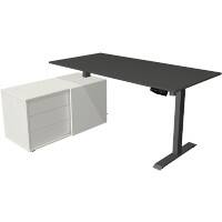 Bureau assis-debout Kerkmann Move 1 Rectangulaire Anthracite T-Pied 3 Tiroirs 1650 (L) x 1350 (P) x 1230 (H) mm Acier, Mélamine