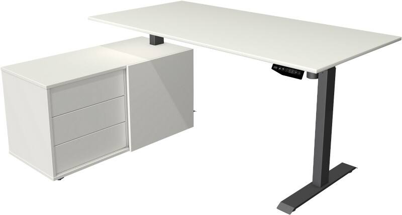 Kerkmann Move 1 Zit-sta-bureau Rechthoekig Wit T-Voet 3 Lades 1.650 (B) x 1.350 (D) x 1.230 (H) mm Melamine, staal