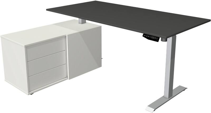 Kerkmann Move 1 Zit-sta-bureau Rechthoekig Antraciet T-Voet 3 Lades 1.650 (B) x 1.350 (D) x 1.230 (H) mm Melamine, staal