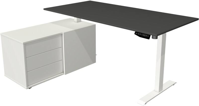 Bureau assis-debout Kerkmann Move 1 Rectangulaire Anthracite T-Pied 3 Tiroirs 1650 (L) x 1350 (P) x 1230 (H) mm Acier, Mélamine