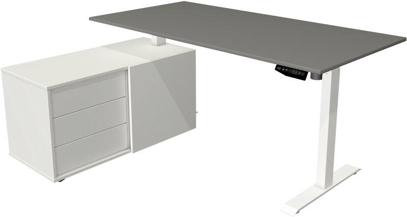 Bureau assis-debout Kerkmann Move 1 Rectangulaire Graphite T-Pied 3 Tiroirs 1650 (L) x 1350 (P) x 1230 (H) mm Acier, Mélamine