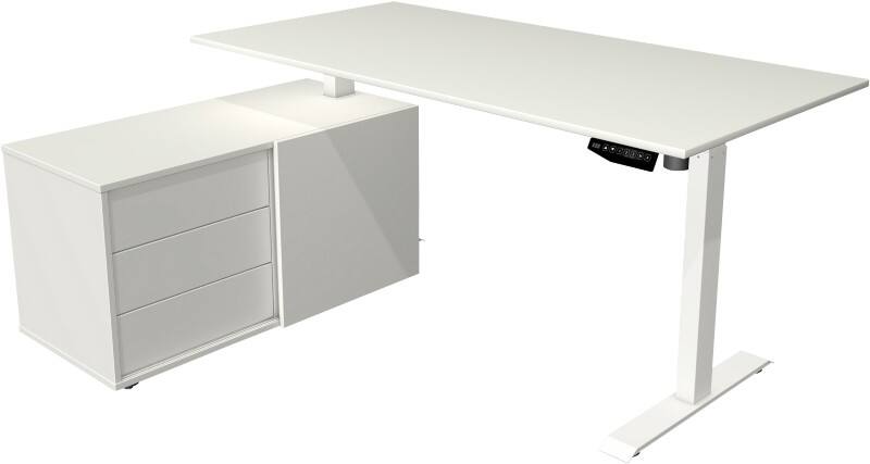 Bureau assis-debout Kerkmann Move 1 Rectangulaire Blanc T-Pied 3 Tiroirs 1650 (L) x 1350 (P) x 1230 (H) mm Acier, Mélamine