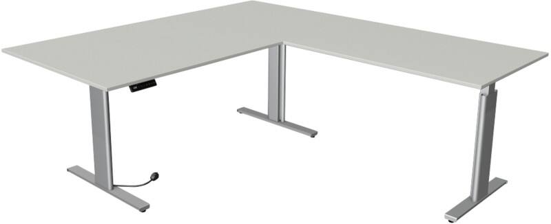 Bureau assis-debout Kerkmann Move 3 Tube En forme de L Gris clair T-Pied 3 Tiroirs 2000 (L) x 2200 (P) x 1200 (H) mm