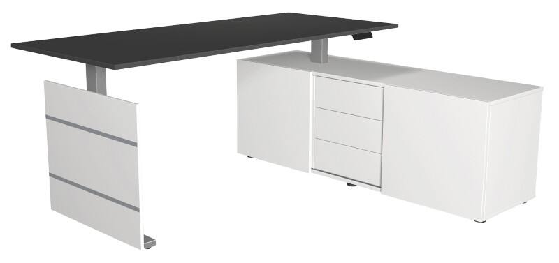 Kerkmann Move 3 Tube Zit-sta-bureau Antraciet T-Voet 3 Lades 1.860 (B) x 1.650 (D) x 1.200 (H) mm