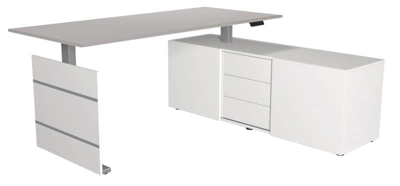 Kerkmann Move 3 Tube Zit-sta-bureau Lichtgrijs T-Voet 3 Lades 1.860 (B) x 1.650 (D) x 1.200 (H) mm