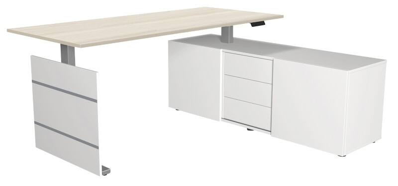 Kerkmann Move 3 Tube Zit-sta-bureau Ahorn T-Voet 3 Lades 1.860 (B) x 1.650 (D) x 1.200 (H) mm