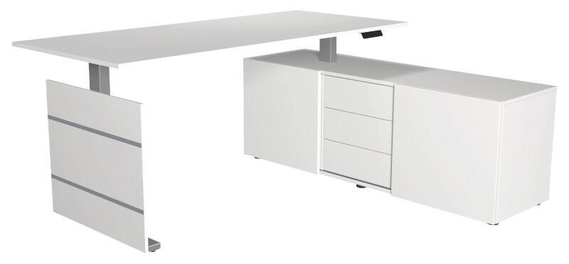 Kerkmann Move 3 Tube Zit-sta-bureau Wit T-Voet 3 Lades 1.860 (B) x 1.650 (D) x 1.200 (H) mm