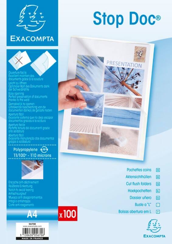 Exacompta STOP DOC L-map A4 Transparant PP (Polypropeen) 110 micron 100 Stuks