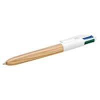 BIC 4 Colours Wood Style 4C Balpen Blauw, groen, rood, zwart Medium 0,4 mm Navulbaar