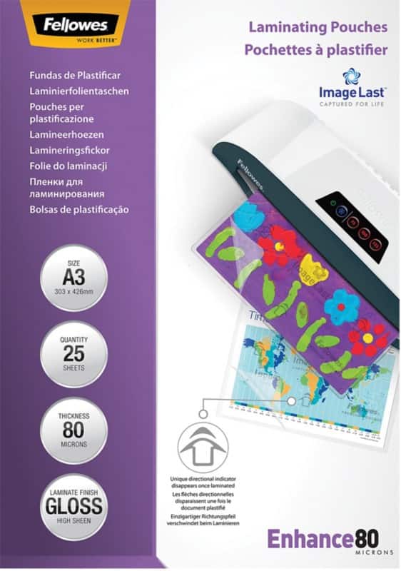 Fellowes ImageLast Lamineerhoezen A3 Glanzend 80 micron Transparant Pak van 25