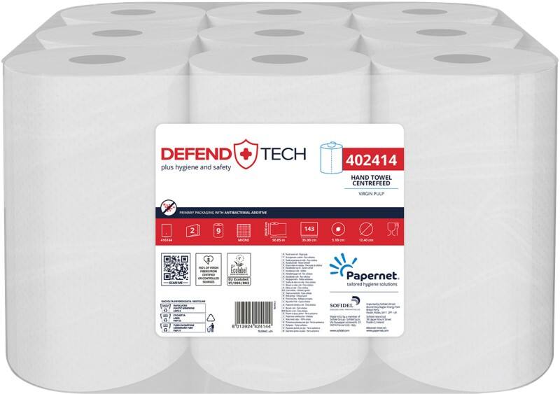 Papernet Defend Tech Handdoekrol Wit 2-laags 50 m 402414 9 Rollen à 143 Vellen