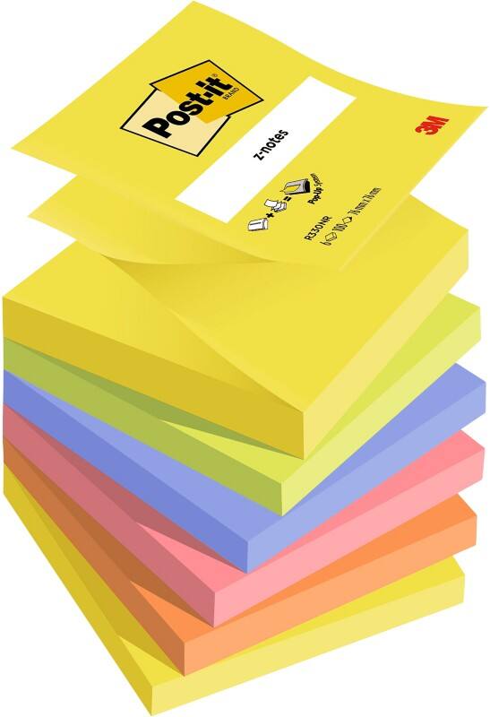 Post-it Sticky Z-Notes Vierkant 76 x 76 mm Kleurenassortiment R-330NR 6 blokken met elk 100 vellen