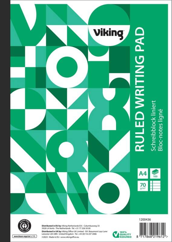 Bloc-notes Viking A4 Ligné Collé Reliure supérieure Papier Couverture souple Vert 200 Pages