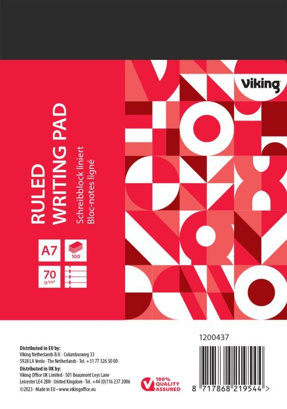Bloc-notes Viking A7 Ligné Agrafées Reliure supérieure Papier Couverture souple Rouge Perforé 200 Pages 10 Unités