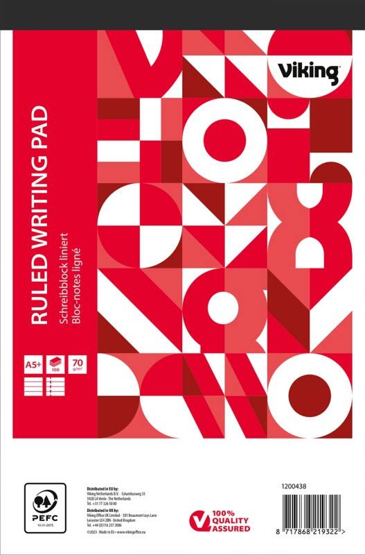 Bloc-notes Viking A5+ Ligné Agrafées Reliure supérieure Papier Couverture souple Rouge Perforé 200 Pages 5 Unités