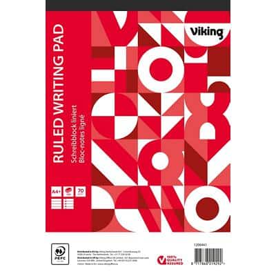 Bloc-notes Viking A4+ Ligné Agrafées Reliure supérieure Papier Couverture souple Rouge Perforé 200 Pages 5 Unités