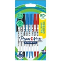 Papermate Kilometrico Balpen Medium Blauw, rood, zwart 8 Stuks