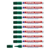 edding 3000 Permanentmarker Medium Ronde punt  - 3 mm Groen Navulbaar Waterbestendig 10 Stuks