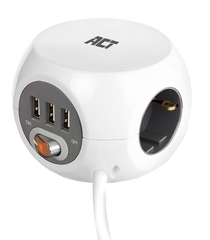 ACT USB-multipoort-hub AC2405 Wit 1500 mm 230V 3 poorten