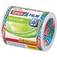 tesa Plakband tesafilm Eco & Clear Transparant 15 mm (B) x 10 m (L) PP (Polypropeen) Recycled 3 Rollen