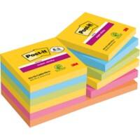Post-it Super Sticky Notes Carnival Kleuren collectie 76 mm x 76 mm 90 Vellen Voordeelpak 8 blokken + 4 GRATIS