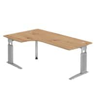 Hammerbacher Vrije vorm Hoogteverstelbaar Bureau US82 Eiken Hout, metaal Zilver 2.000 x 800 x 680 mm