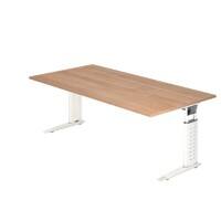 Hammerbacher Rechthoekig Hoogteverstelbaar Bureau US2E Walnoot Hout, metaal Wit 2.000 x 800 x 680 mm