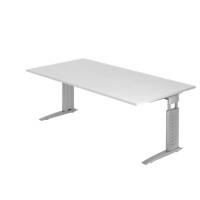 Hammerbacher Rechthoekig Hoogteverstelbaar Bureau Hout, metaal Zilver 2.000 x 800 x 680 mm US2E Wit, zilver