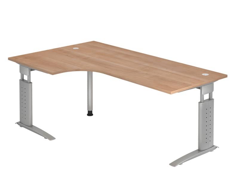Bureau d'angle Hammerbacher VUS Hauteur ajustable Forme libre Noyer C-Pied 2000 (L) x 1200 (P) x 860 (H) mm Acier, Aggloméré