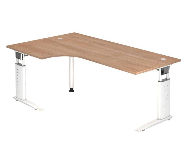 Bureau d'angle Hammerbacher VUS Hauteur ajustable Forme libre Noyer C-Pied 2000 (L) x 1200 (P) x 860 (H) mm Acier, Aggloméré