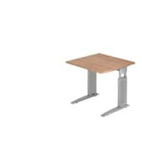 Hammerbacher Vierkant Hoogteverstelbaar Bureau US82 Walnoot Hout, metaal Zilver 800 x 800 x 680 mm